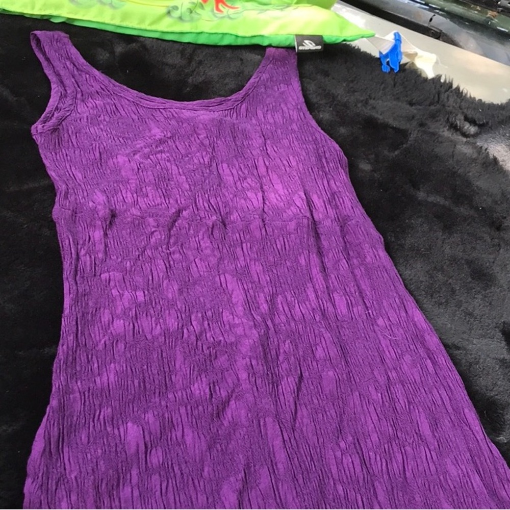 Connected Apparel Crinkle Tank Top Style Purple Dress 6 Rayon Dry Clean Wrinkle